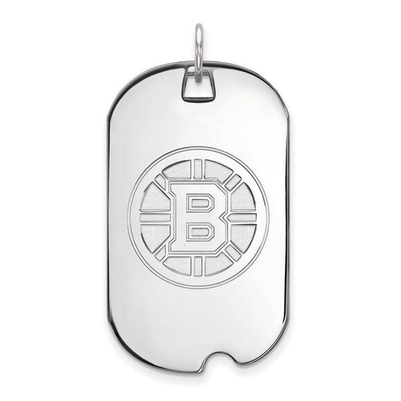 10k White Gold NHL Boston Bruins Large Dog Tag Pendant